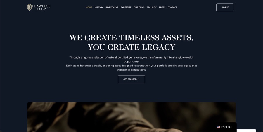 Page d'accueil du site Flawless Group
