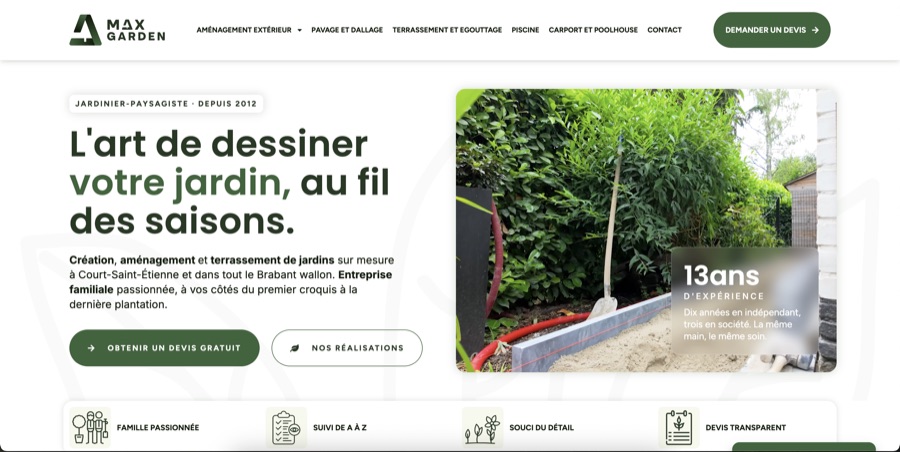 Page d'accueil du site Max Garden