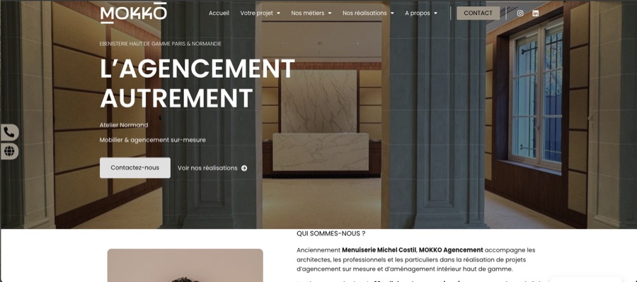 Page d'accueil du site MOKKO Agencement