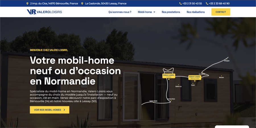 Page d'accueil du site Valero Loisirs